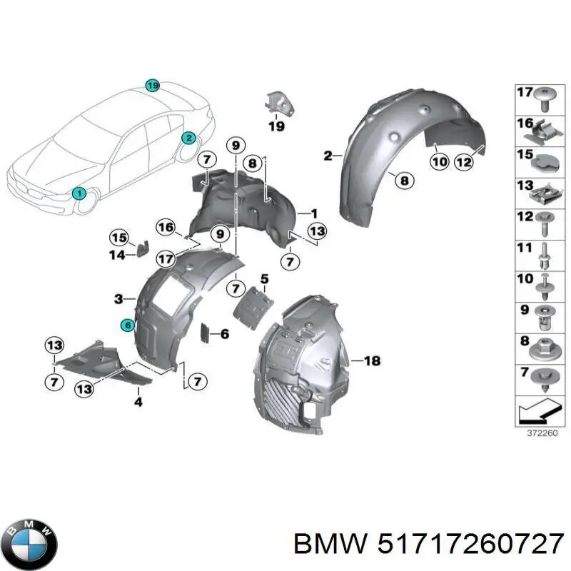 51717260727 BMW Guarda-barras esquerdo do pára-lama dianteiro