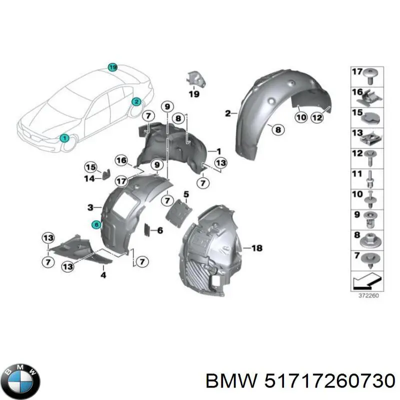 51717260730 BMW Guarda-barras direito dianteiro do pára-lama dianteiro