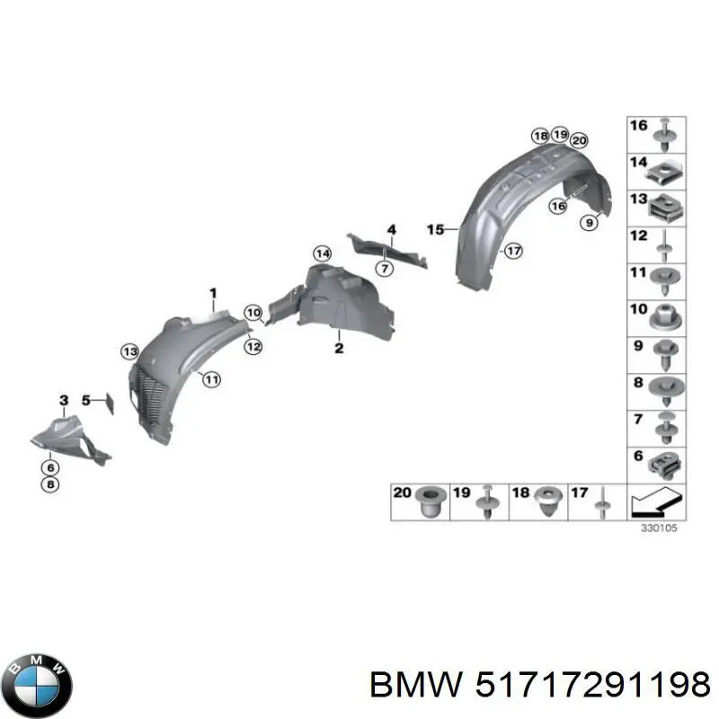 Guarda-barras direito traseiro do pára-lama dianteiro BMW 51717291198 preço, a partir de 60,24 USD
