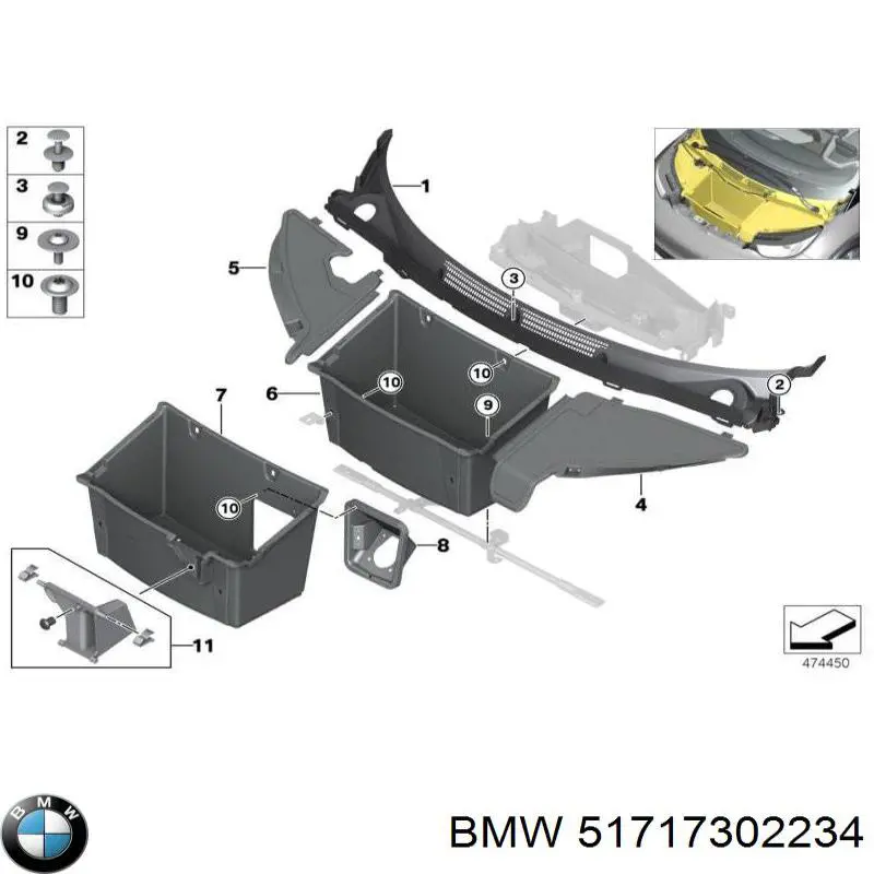 51717302234 BMW Grelha de limpadores de pára-brisa