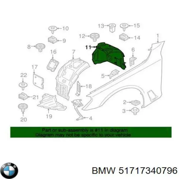 51717340796 BMW Guarda-barras direito traseiro do pára-lama dianteiro
