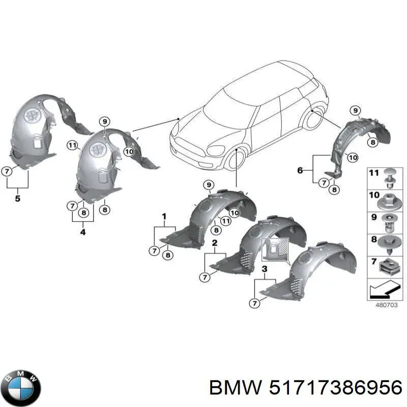51717386956 BMW Guarda-barras direito do pára-lama dianteiro