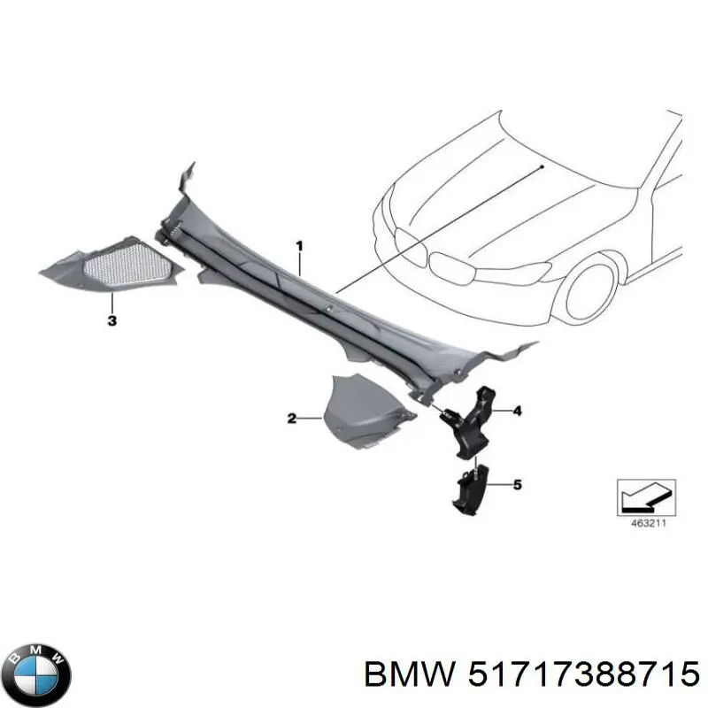 51717388715 BMW Grelha esquerda de limpadores de pára-brisa