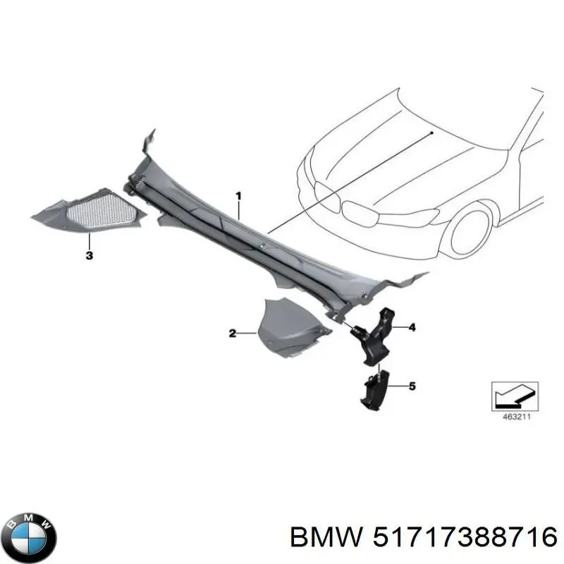 51717388716 BMW Grelha direita de limpadores de pára-brisa