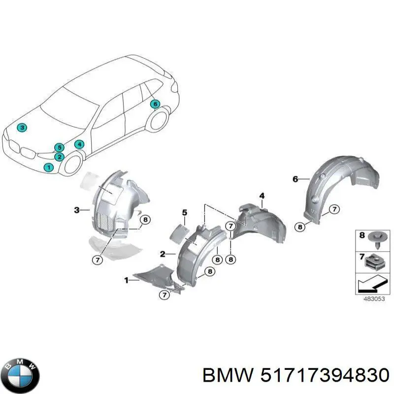 Alcapão do forro do pára-choque dianteiro direito BMW 51717394830 preço, a partir de 48,32 USD