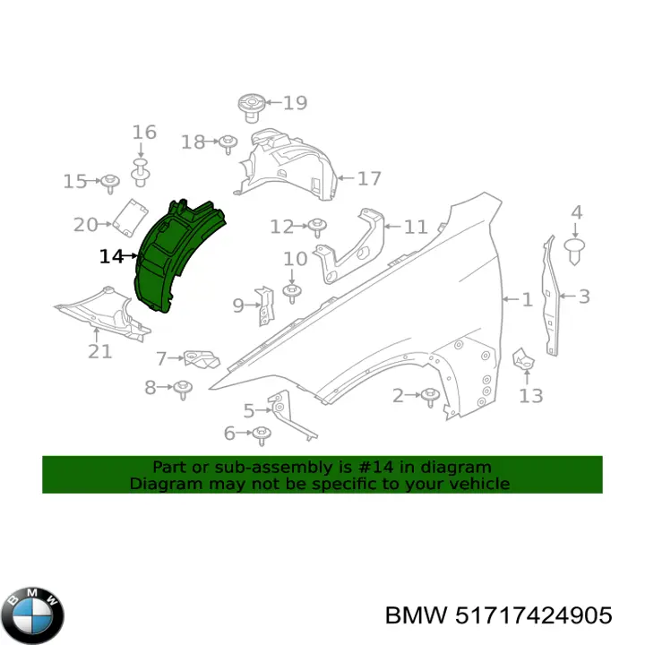 51717424905 BMW Guarda-barras esquerdo dianteiro do pára-lama dianteiro