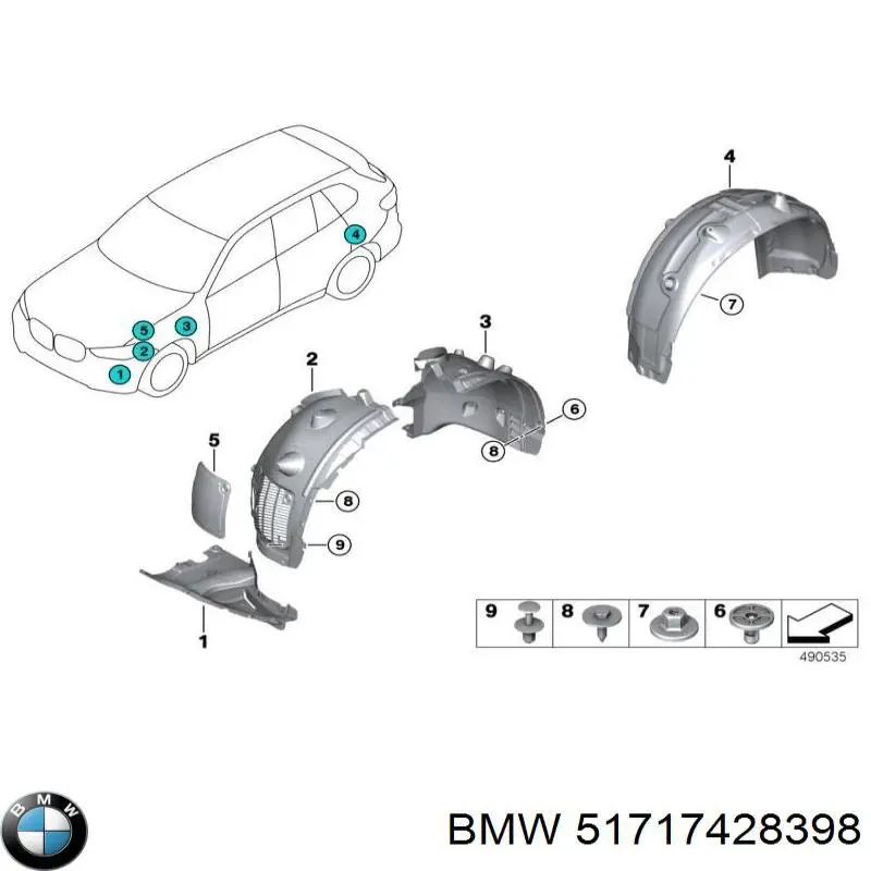 51717428398 BMW Alcapão do forro do pára-choque dianteiro direito