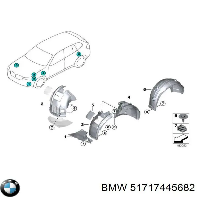51717445682 BMW Guarda-barras direito dianteiro do pára-lama dianteiro