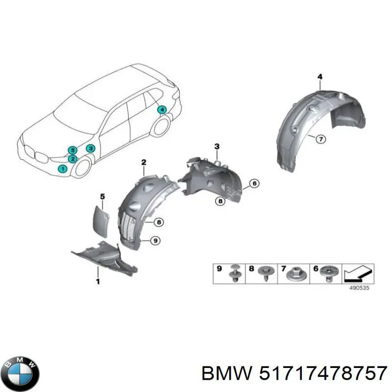 51717478757 BMW Guarda-barras do pára-lama traseiro esquerdo