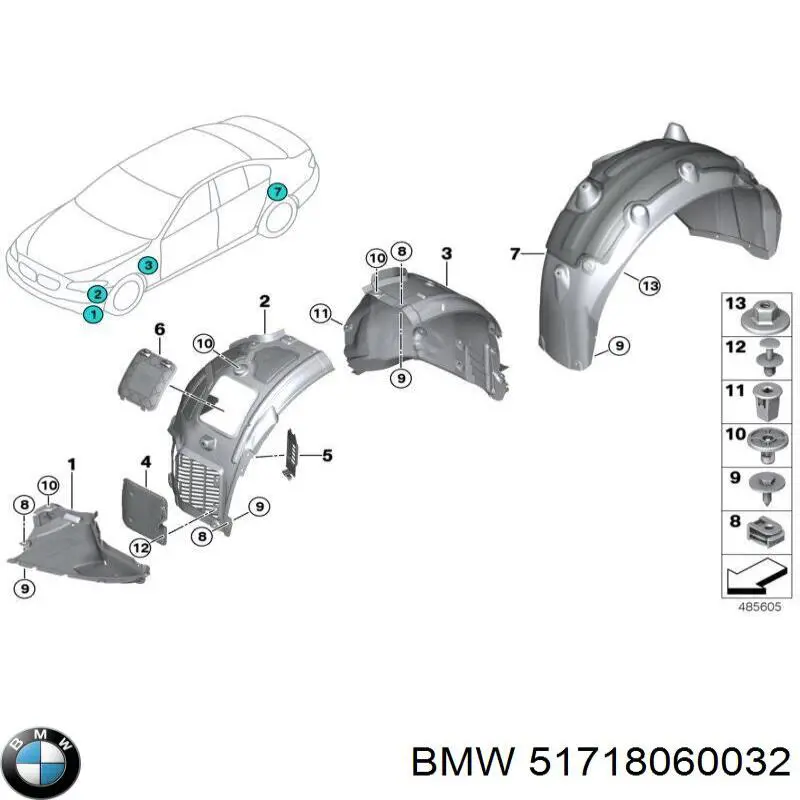 51718060032 BMW Escudo protetor contra o barro de arco dianteiro do pára-lama