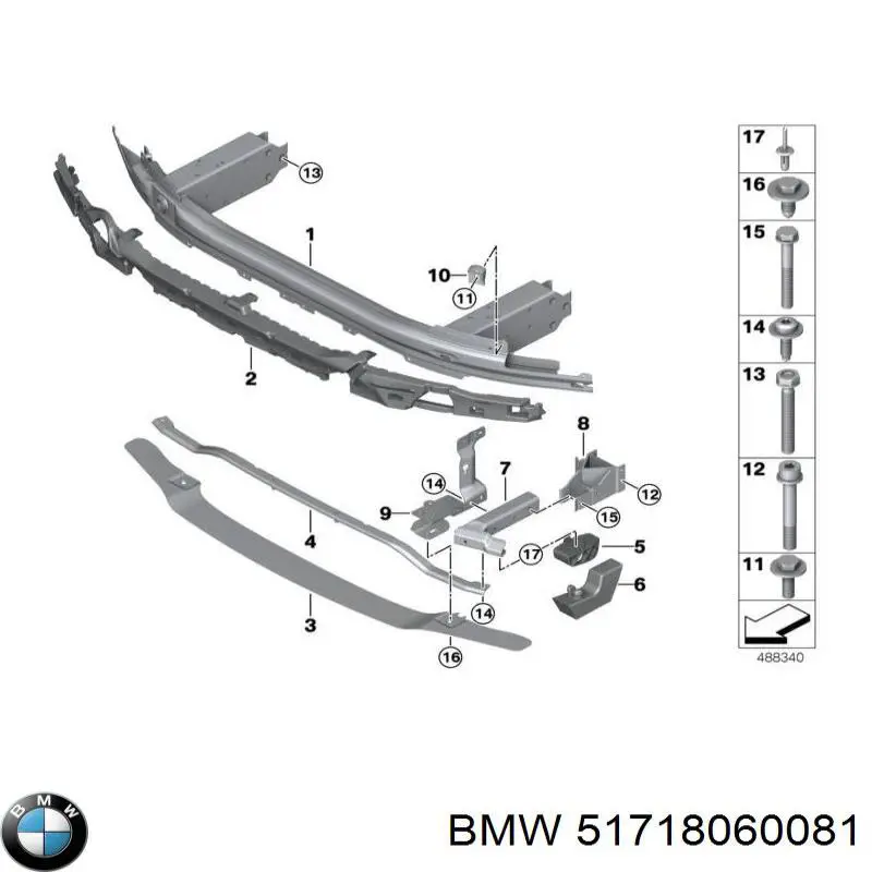 51718060081 BMW Guarda-barras esquerdo traseiro do pára-lama dianteiro