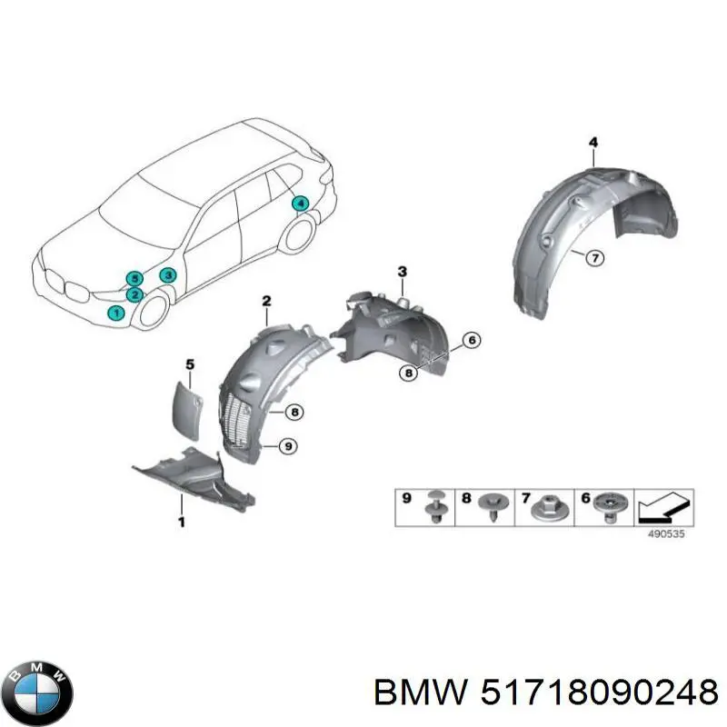 51718090248 BMW Proteção direita do pára-choque dianteiro