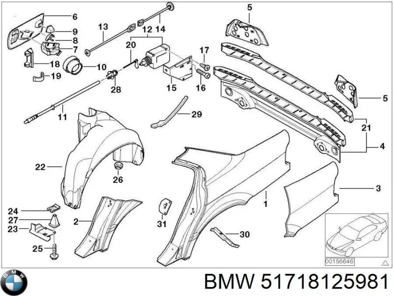 Guarda-barras do pára-lama traseiro esquerdo BMW 51718125981 preço, a partir de 226,82 USD
