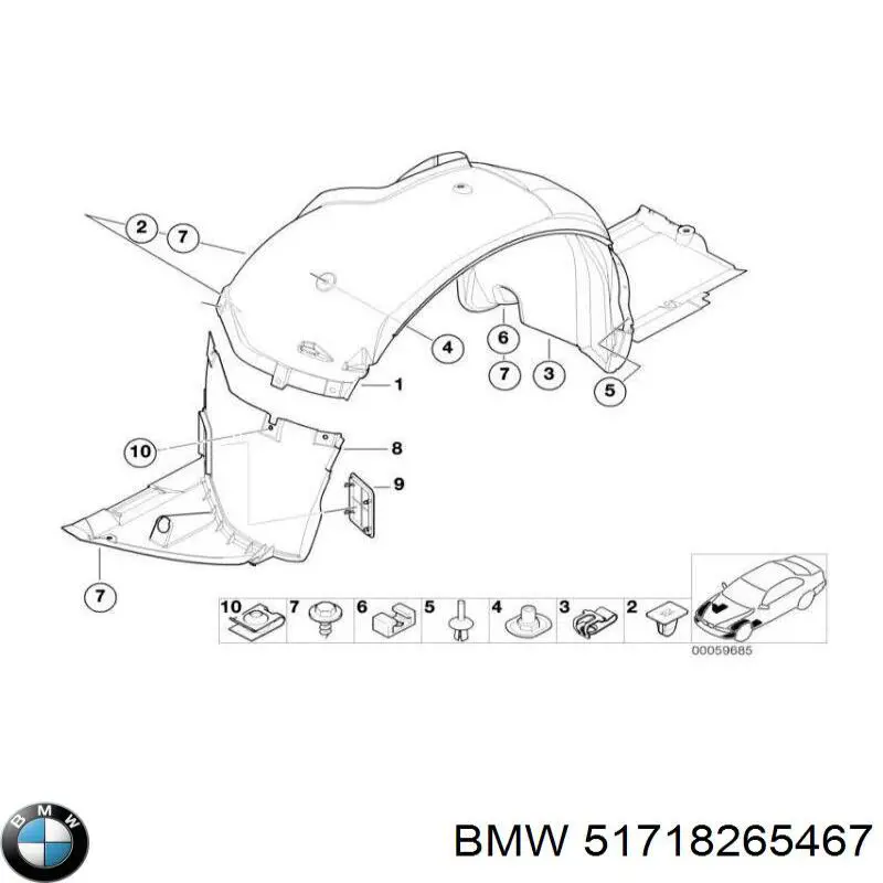 Compre 51718265467 BMW Guarda-barras esquerdo traseiro do pára-lama dianteiro