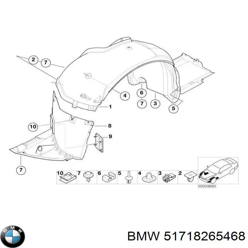 Compre 51718265468 BMW Guarda-barras direito traseiro do pára-lama dianteiro