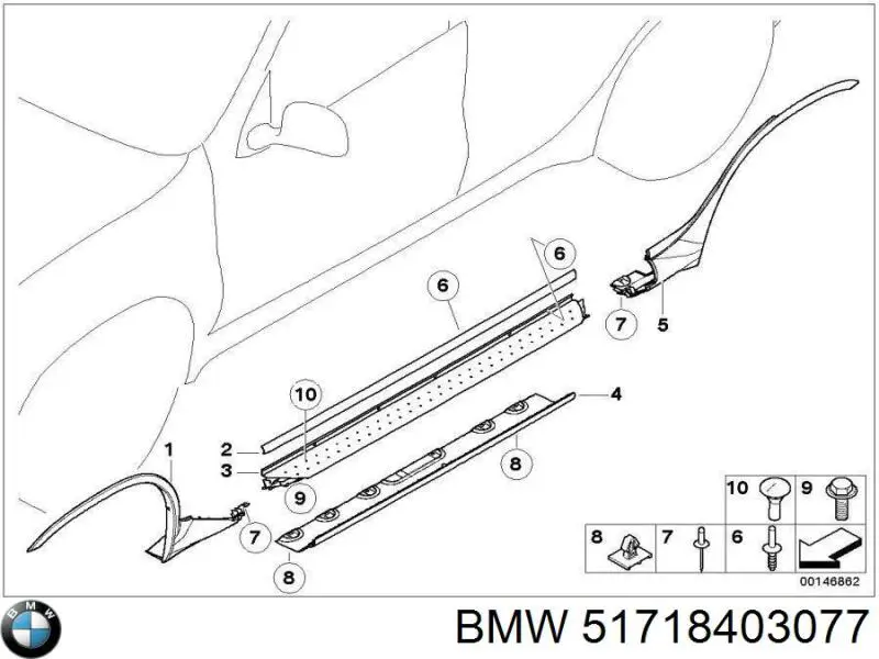 Placa sobreposta (moldura) externa esquerda de acesso BMW 51718403077 preço, a partir de 216,23 USD