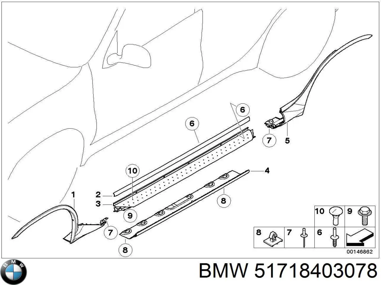 Placa sobreposta (moldura) externa direita de acesso BMW 51718403078 preço, a partir de 188,98 USD