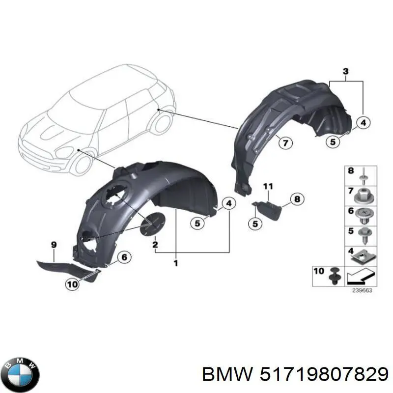 51719807829 BMW Guarda-barras esquerdo do pára-lama dianteiro