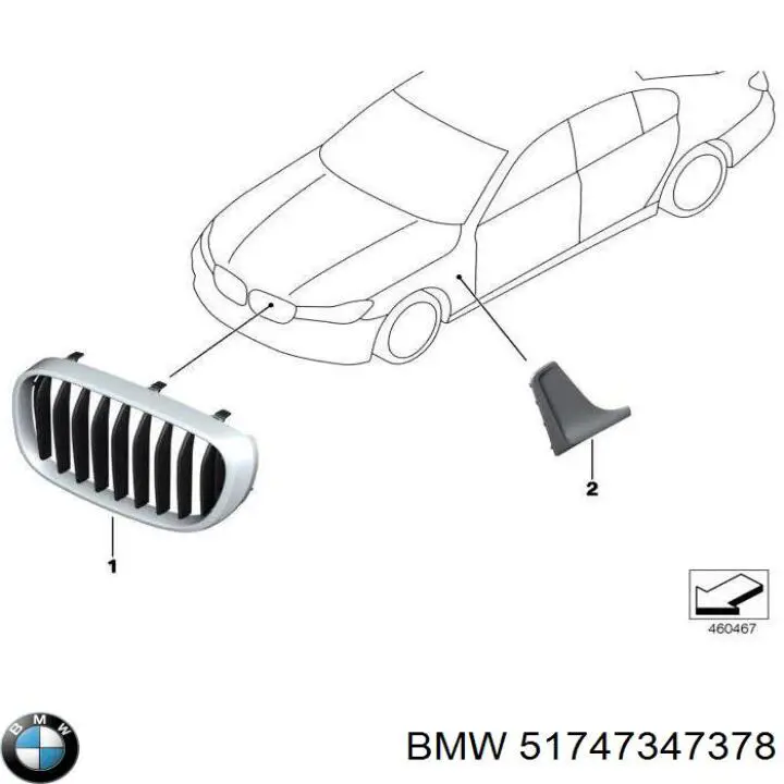 51747347378 BMW Moldura do pára-lama dianteiro direito
