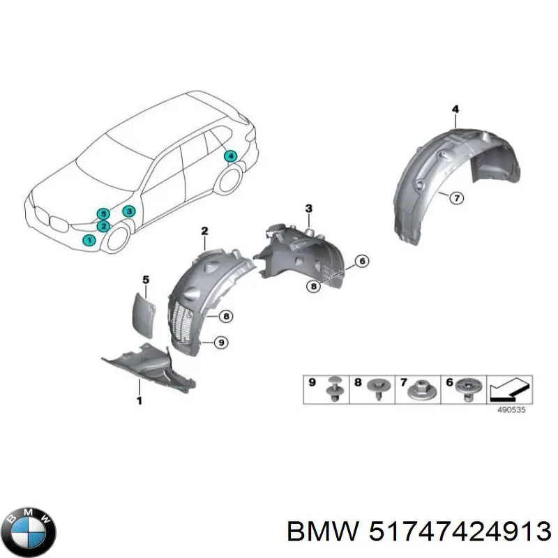 51747424913 BMW Guarda-barras esquerdo traseiro do pára-lama dianteiro
