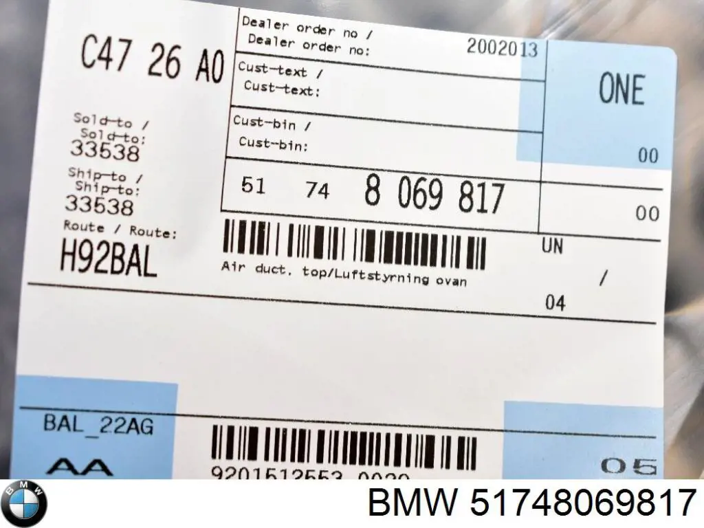 51748069817 BMW Conduto de ar/defletor do radiador, superior