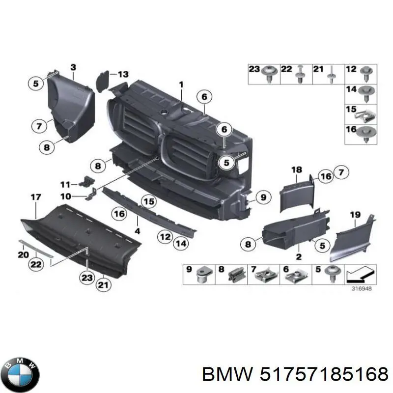 51757185168 BMW Conduto de ar (defletor) direito do radiador