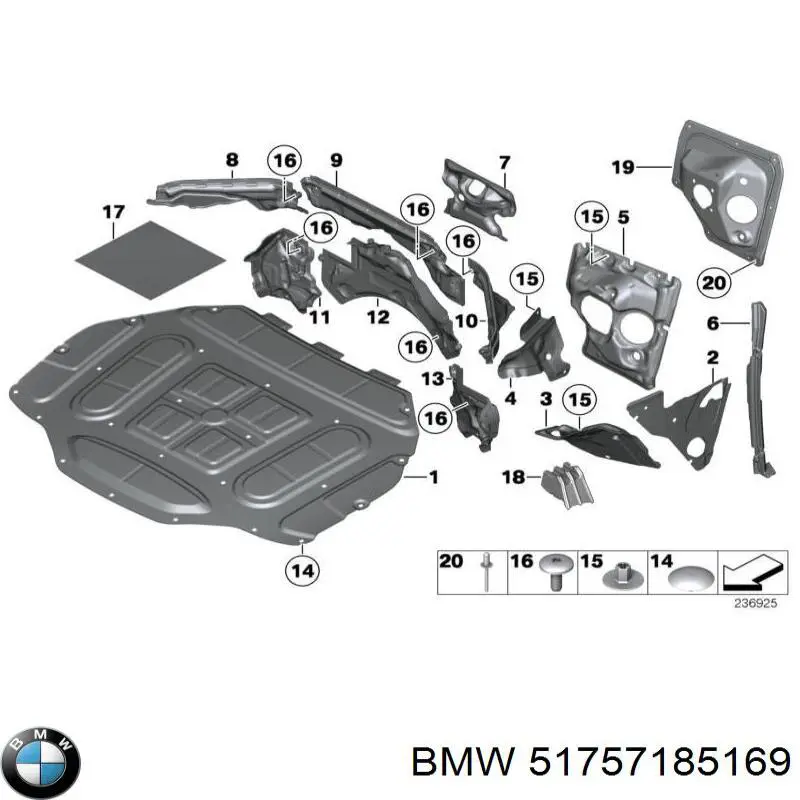 Isolamento de ruído da capota BMW 51757185169 preço, a partir de 26,58 USD