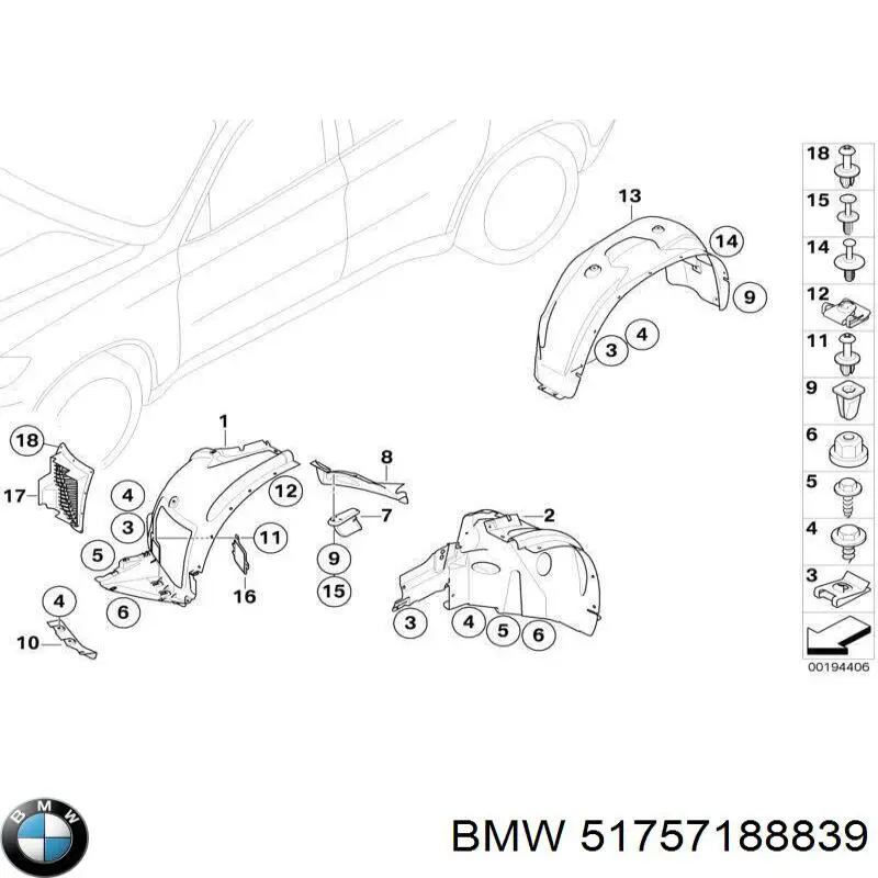 51717188839 BMW Protetor de lama dianteiro esquerdo