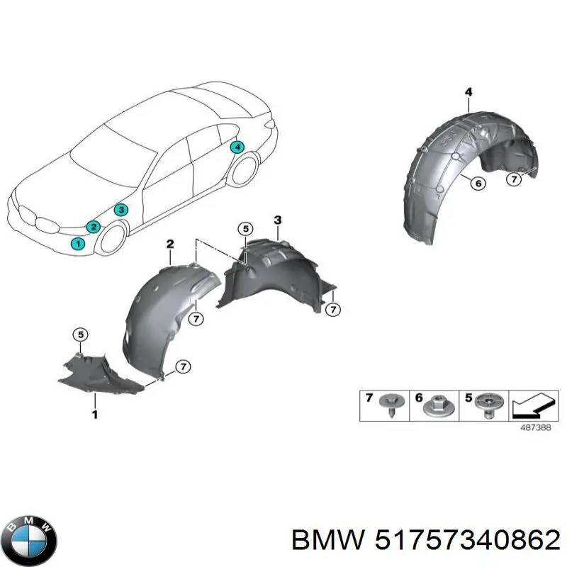 Escudo protetor contra o barro dianteiro direito do pára-lama traseiro BMW 51757340862 preço, a partir de 29,86 USD