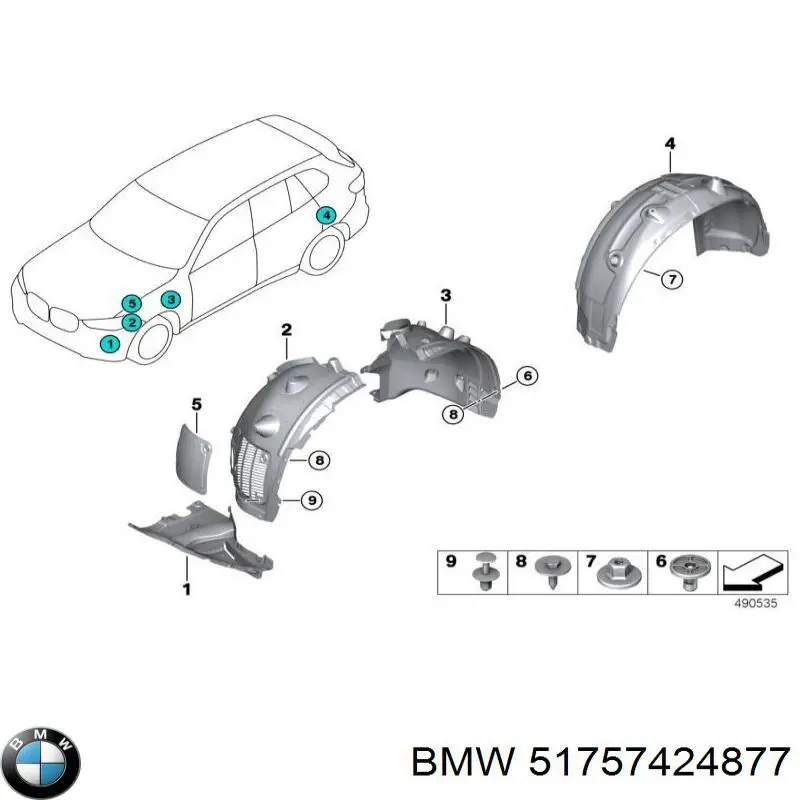 51757424877 BMW Escudo protetor contra o barro de arco dianteiro do pára-lama