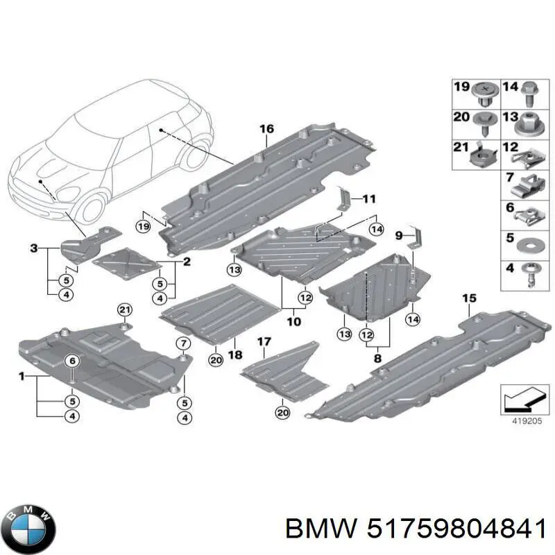 51759804841 BMW Proteção de fundo traseira direita