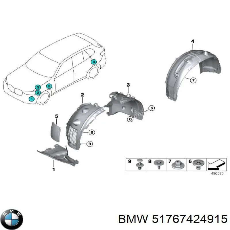 51767424915 BMW Guarda-barras do pára-lama traseiro esquerdo