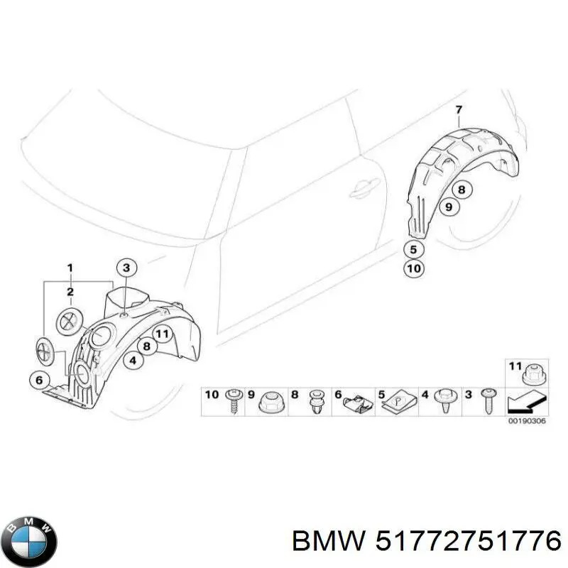 51772751776 BMW Alcapão do forro do pára-choque dianteiro esquerdo