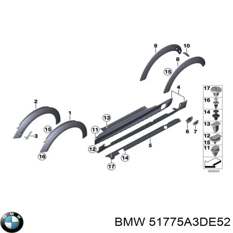 Placa sobreposta (moldura) externa direita de acesso BMW 51775A3DE52 preço, a partir de 216,23 USD