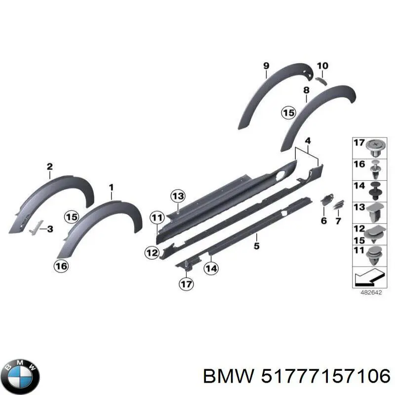 51777157106 BMW Expansor direito (placa sobreposta) de arco do pára-lama traseiro