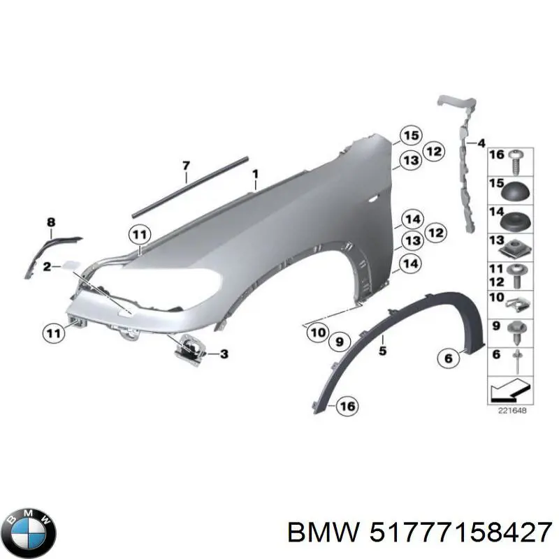 51777158427 BMW Expansor (placa sobreposta) de arco do pára-lama dianteiro esquerdo