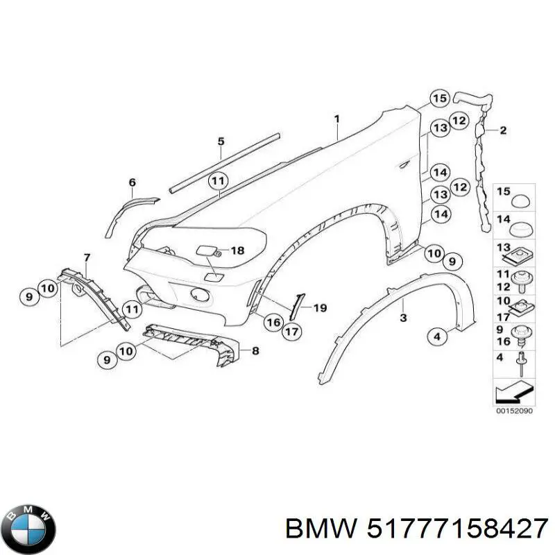 Expansor (placa sobreposta) de arco do pára-lama dianteiro esquerdo BMW 51777158427 preço, a partir de 44,42 USD
