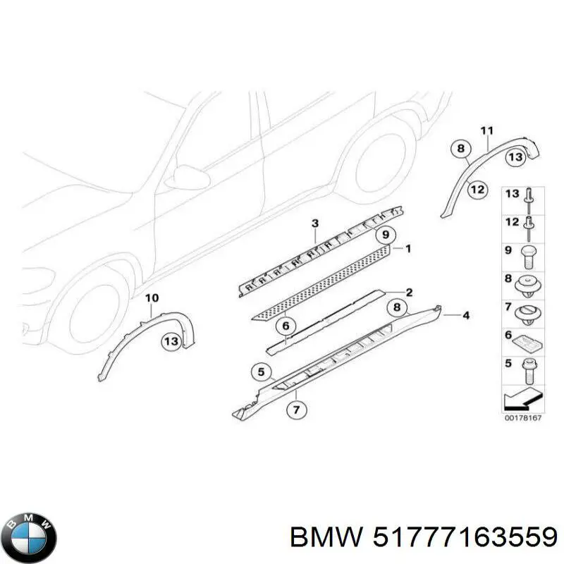 51777163559 BMW Expansor esquerdo (placa sobreposta) de arco do pára-lama traseiro