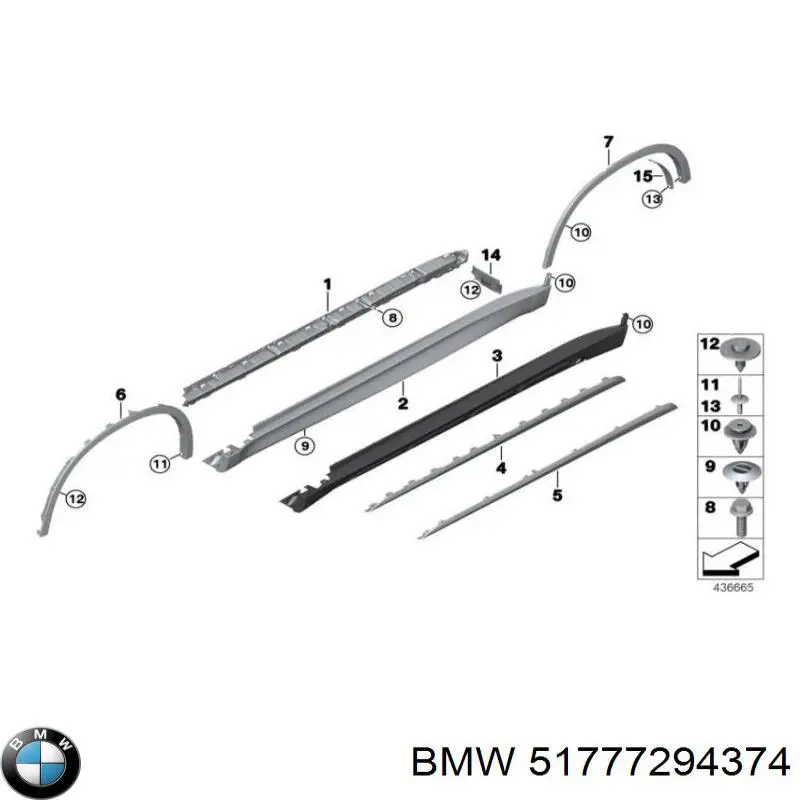 51777294374 BMW Expansor (placa sobreposta) de arco do pára-lama dianteiro direito