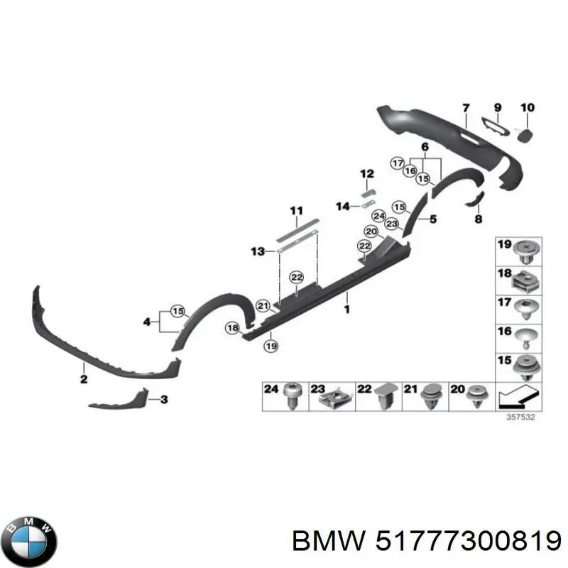 Compre 51777300819 BMW Expansor (placa sobreposta) de arco do pára-lama dianteiro esquerdo