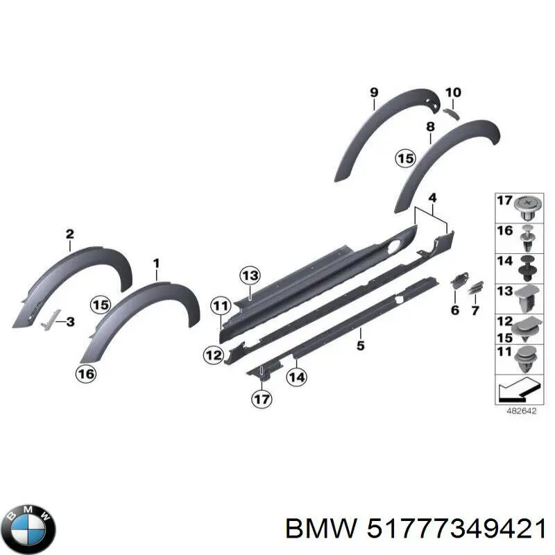 Compre 51777349421 BMW Expansor (placa sobreposta) de arco do pára-lama dianteiro esquerdo