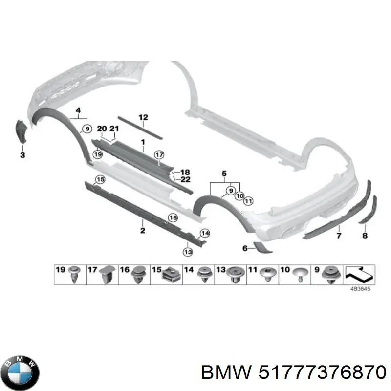 51777376870 BMW Expansor (placa sobreposta) de arco do pára-lama dianteiro direito