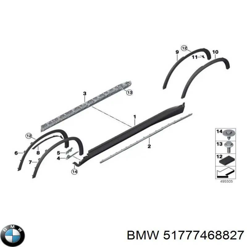51777468827 BMW Expansor esquerdo (placa sobreposta) de arco do pára-lama traseiro
