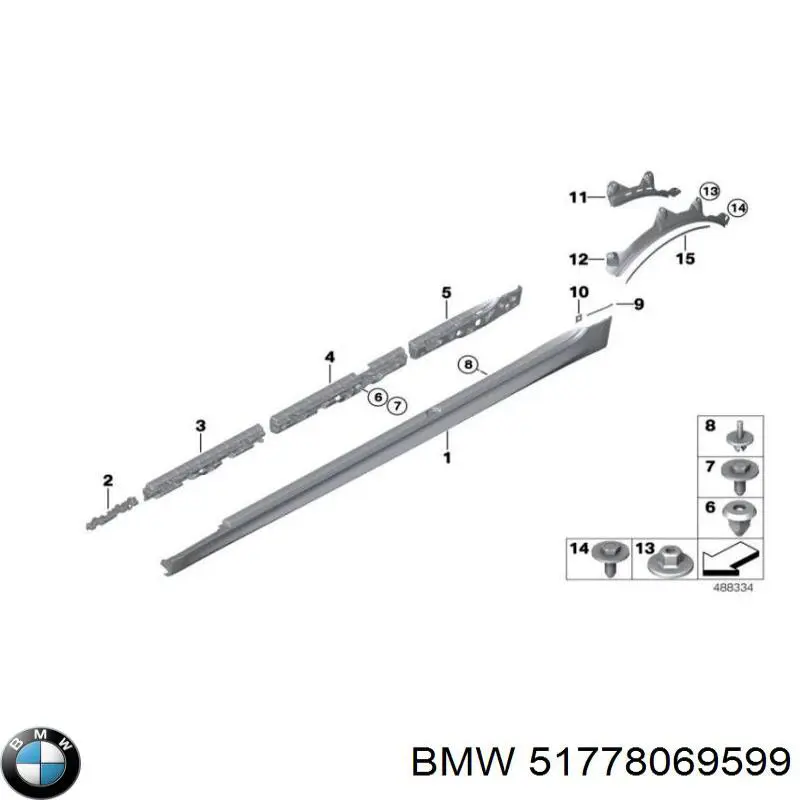 51778069599 BMW Expansor esquerdo (placa sobreposta) de arco do pára-lama traseiro