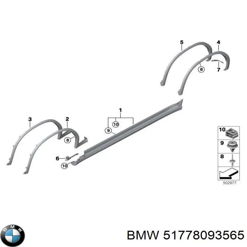 51778093565 BMW Expansor (placa sobreposta) de arco do pára-lama dianteiro esquerdo