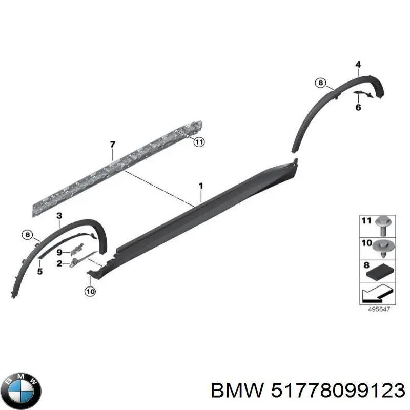 51778099123 BMW Expansor (placa sobreposta) de arco do pára-lama dianteiro esquerdo