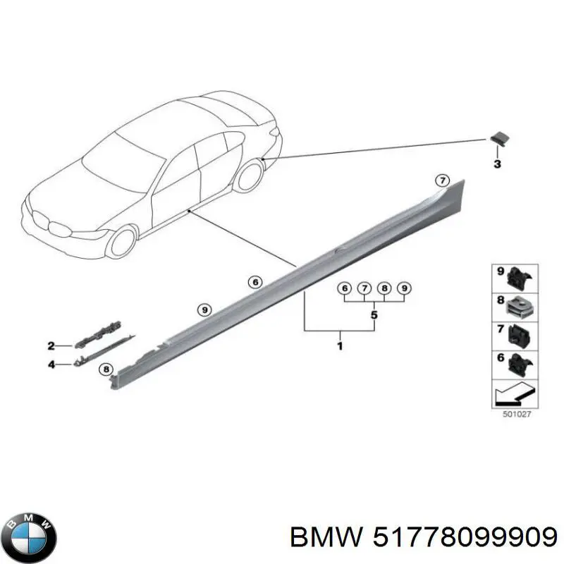 51778099909 BMW Placa sobreposta (moldura) externa esquerda de acesso