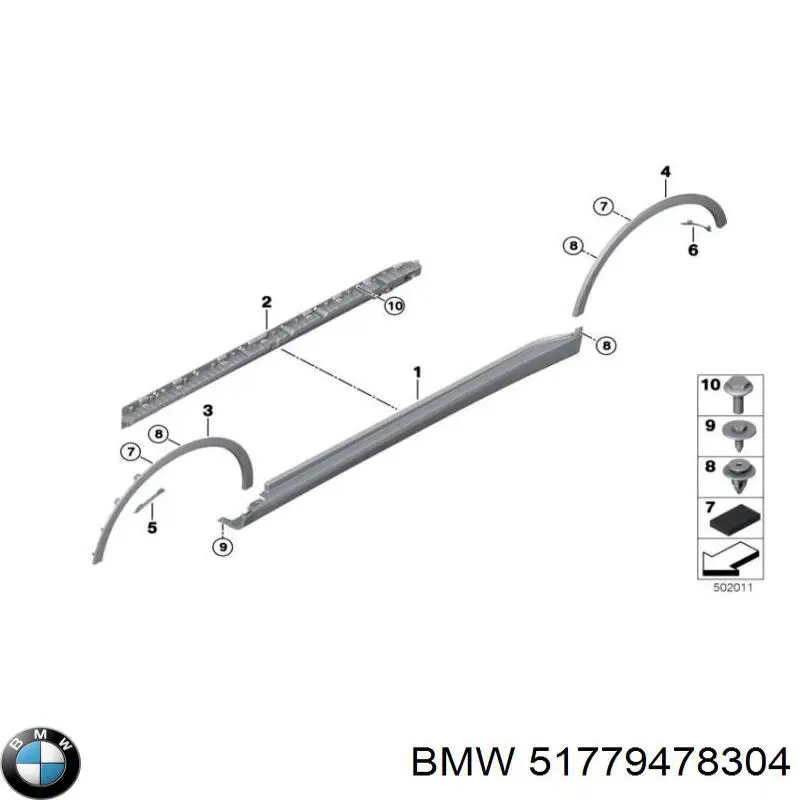 51779478304 BMW Expansor (placa sobreposta) de arco do pára-lama dianteiro direito