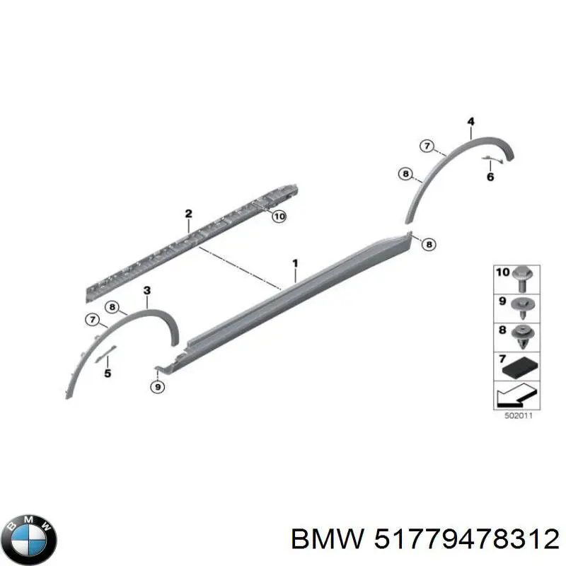 51779478312 BMW Expansor direito (placa sobreposta) de arco do pára-lama traseiro