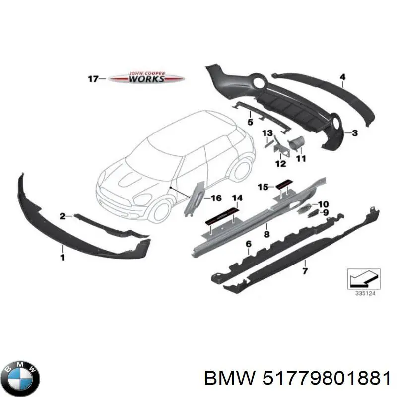 Expansor (placa sobreposta) de arco do pára-lama dianteiro esquerdo BMW 51779801881